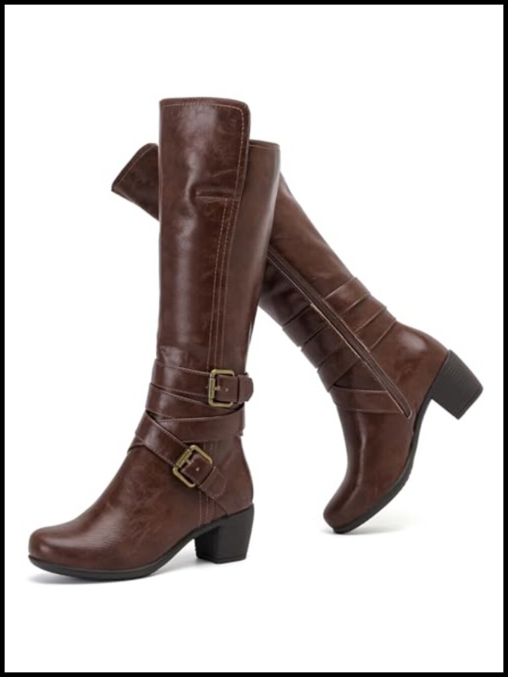 Women's Faux Leather Knee High Heeled Boots Pointed Toe Side Zip
